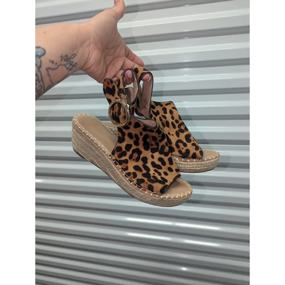 Y2K Coastal Catherines Size 8.5‎ Cirkly Leopard Print Espadrilles Shoes